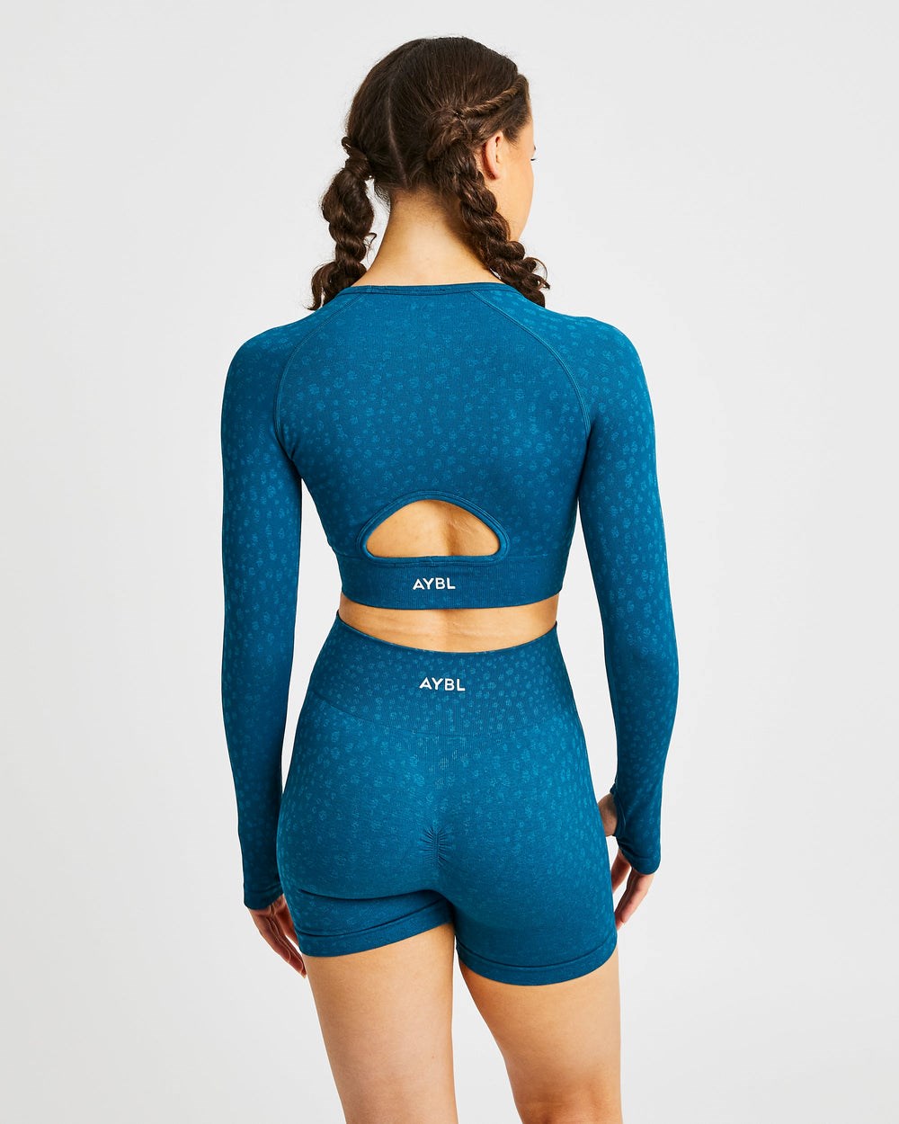 AYBL Evolve Speckle Seamless Long Sleeve Crop Top Teal | 8543-GJLSE