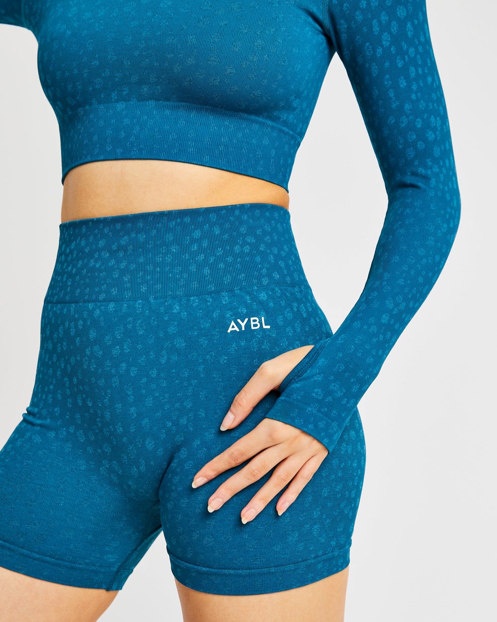 AYBL Evolve Speckle Seamless Long Sleeve Crop Top Teal | 8543-GJLSE