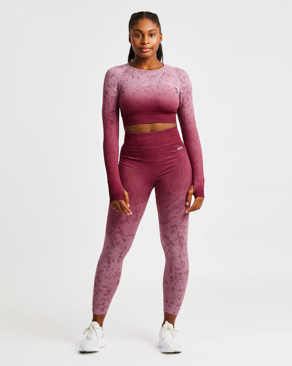 AYBL Flare Seamless Long Sleeve Crop Top Plum | 0378-UZIML