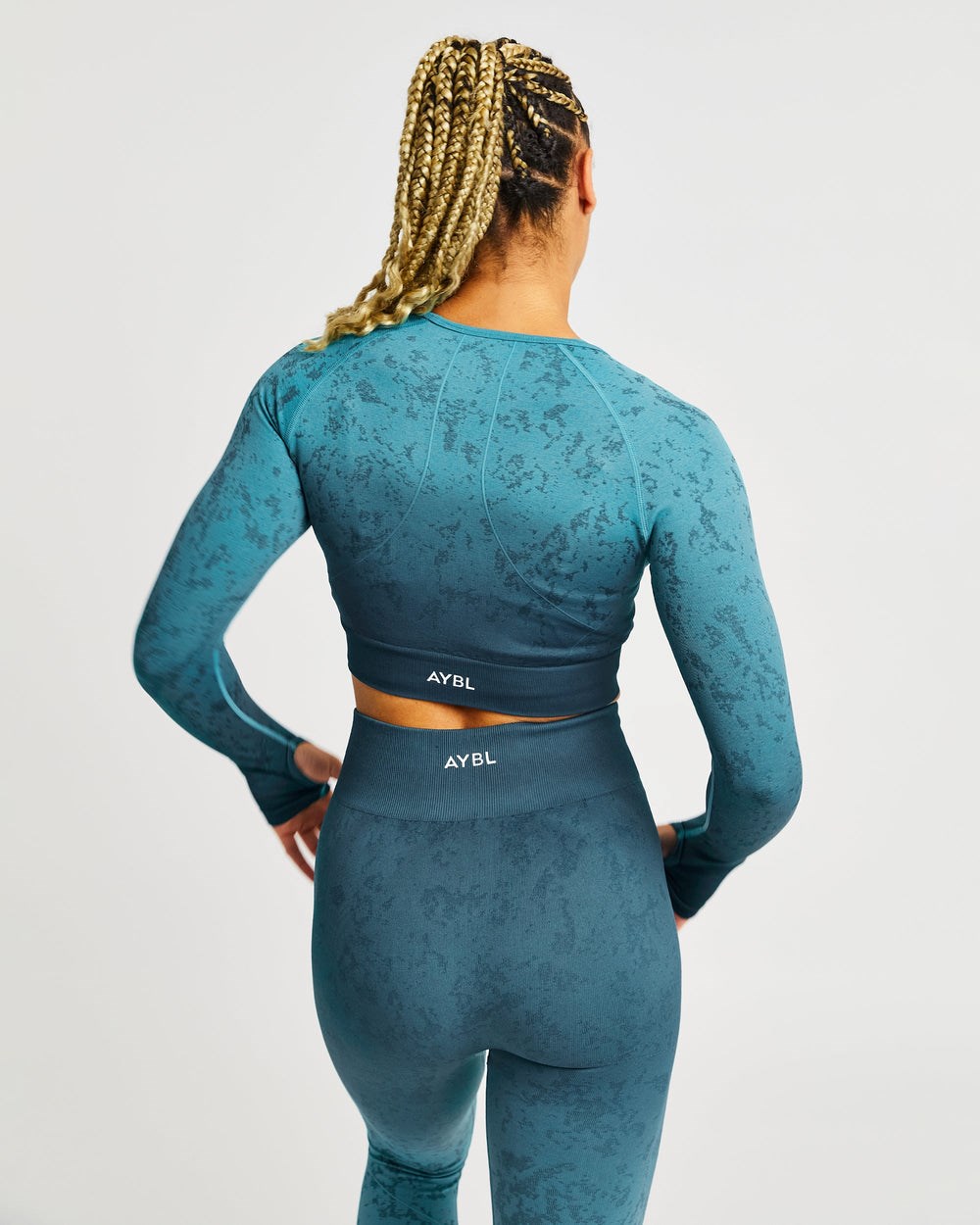 AYBL Flare Seamless Long Sleeve Crop Top Teal | 1482-JGDLC