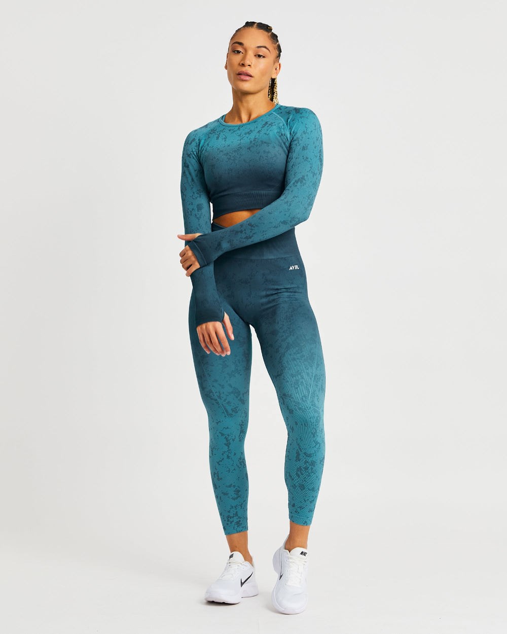 AYBL Flare Seamless Long Sleeve Crop Top Teal | 1482-JGDLC