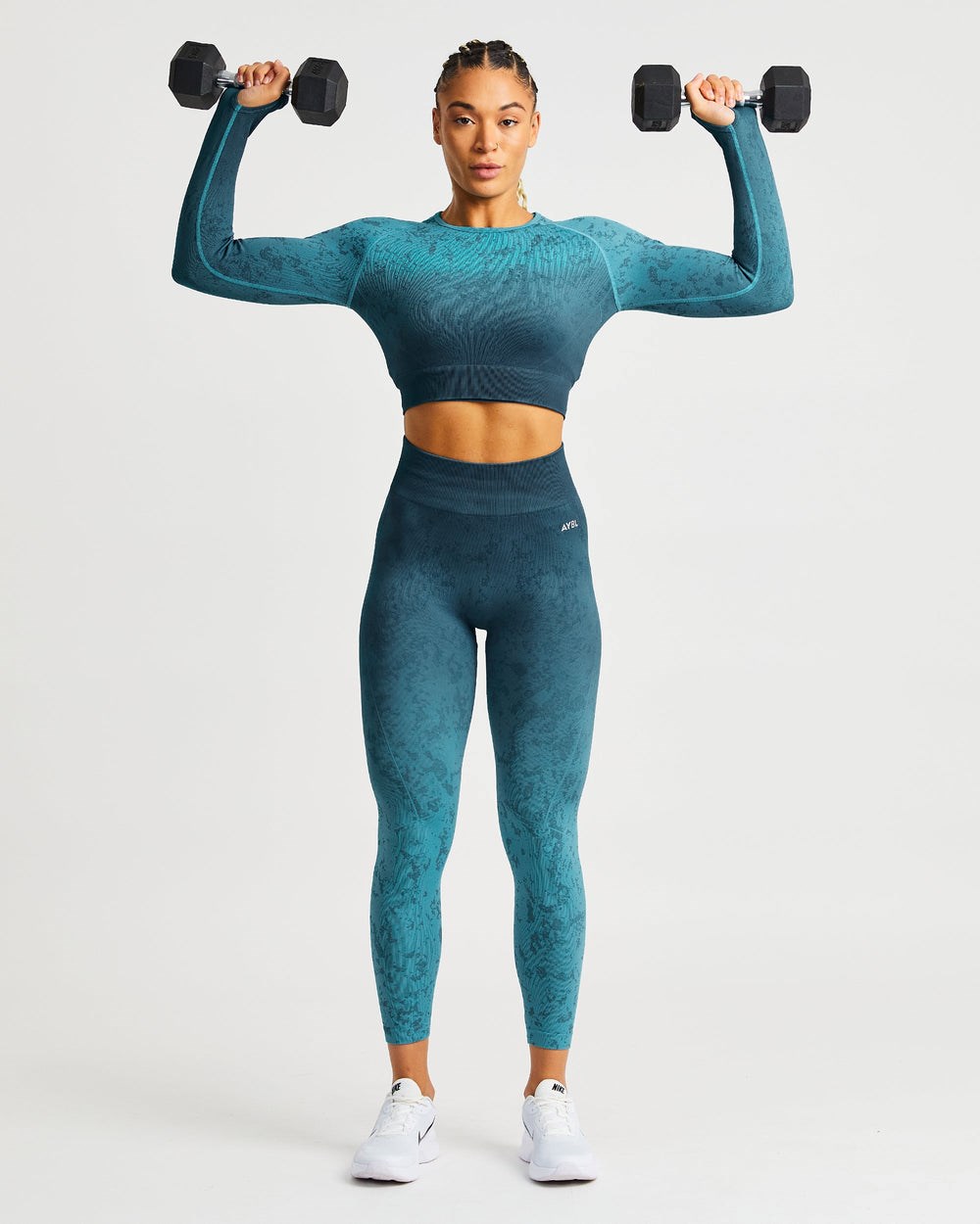 AYBL Flare Seamless Long Sleeve Crop Top Teal | 1482-JGDLC