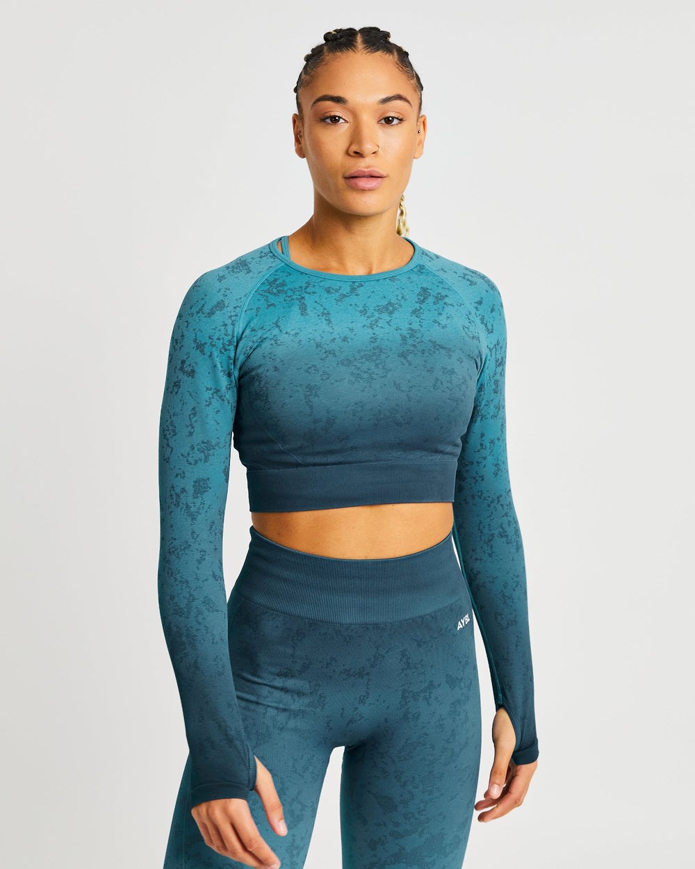 AYBL Flare Seamless Long Sleeve Crop Top Teal | 1482-JGDLC