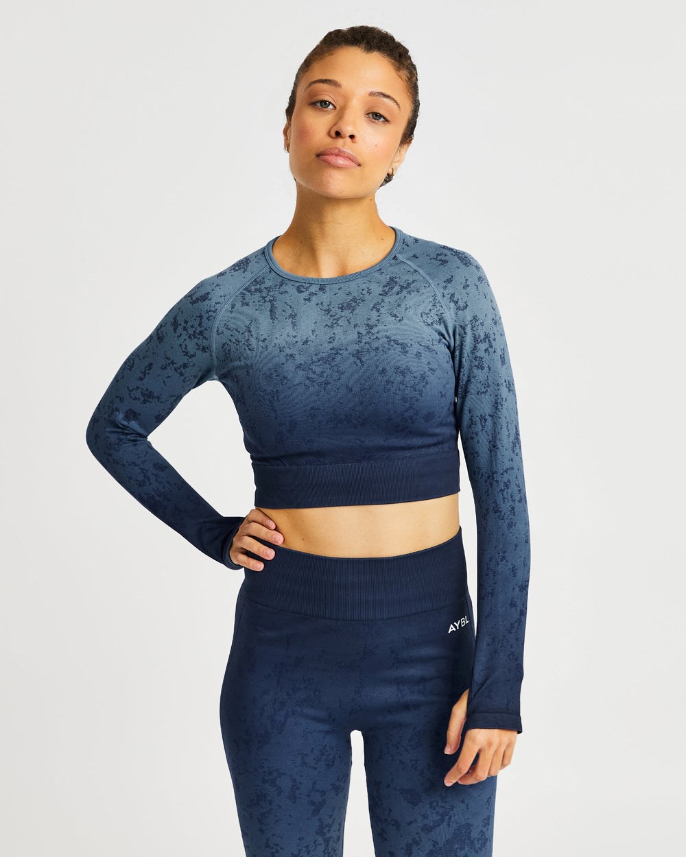 AYBL Flare Seamless Long Sleeve Crop Top Blå | 5768-UQLNC