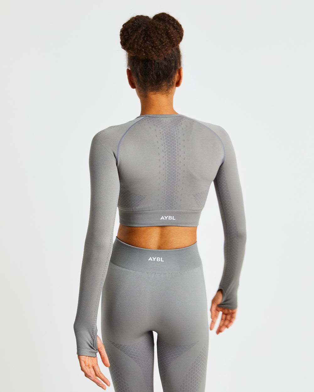 AYBL Ignite Seamless Long Sleeve Crop Top Grå | 1470-QWXYK