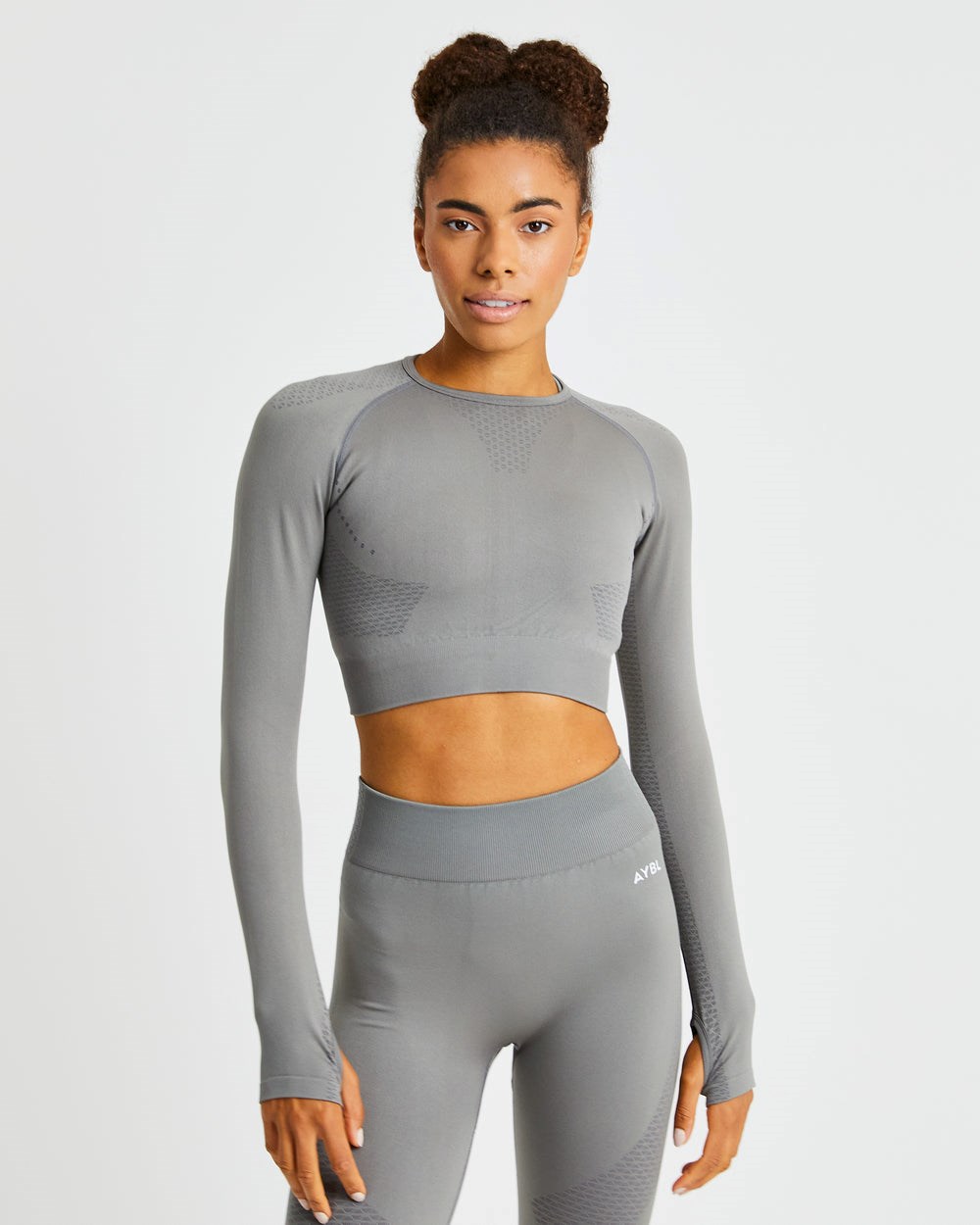 AYBL Ignite Seamless Long Sleeve Crop Top Grå | 1470-QWXYK