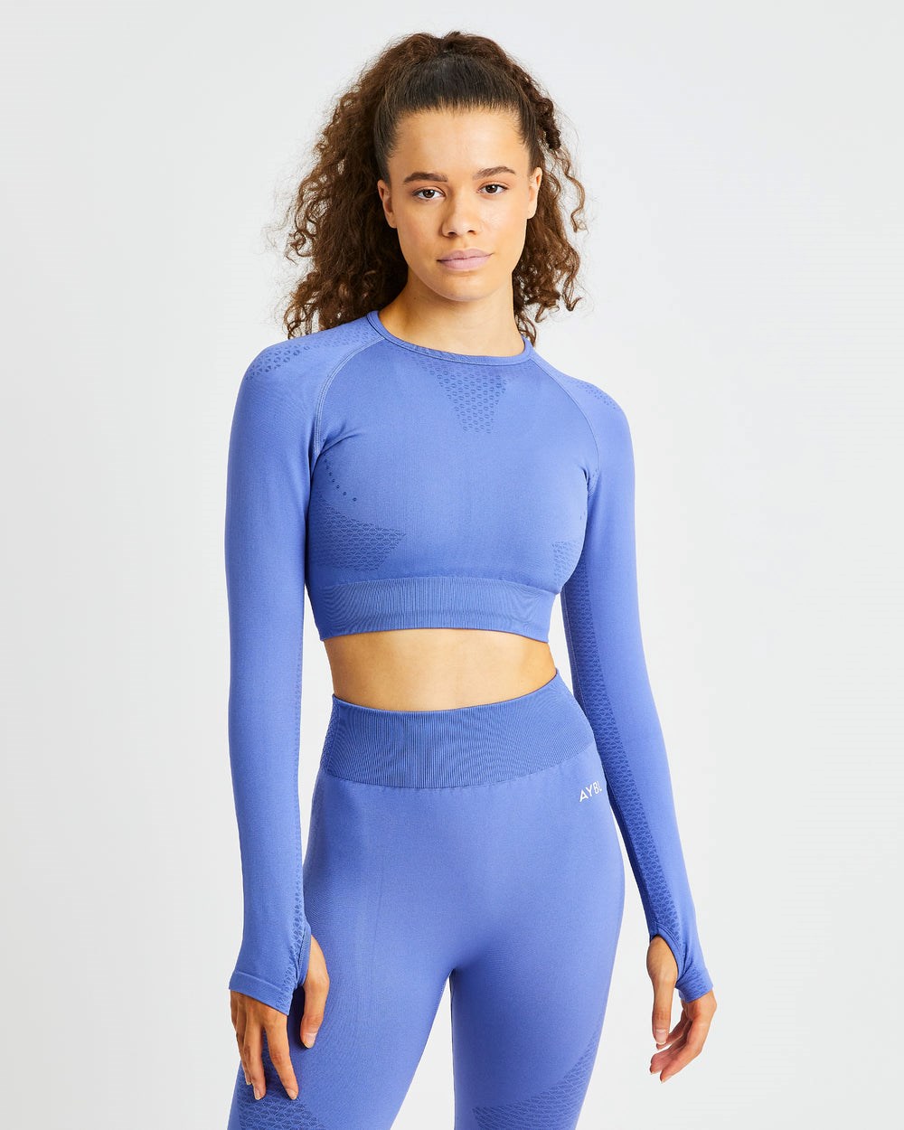 AYBL Ignite Seamless Long Sleeve Crop Top Blå | 2107-IMOGW