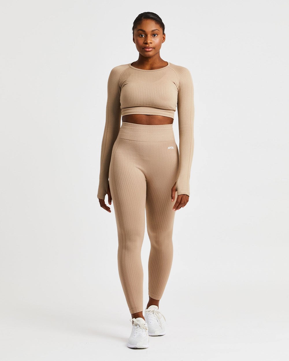 AYBL Luxe Seamless Long Sleeve Crop Top Mocha | 0792-BFSVK