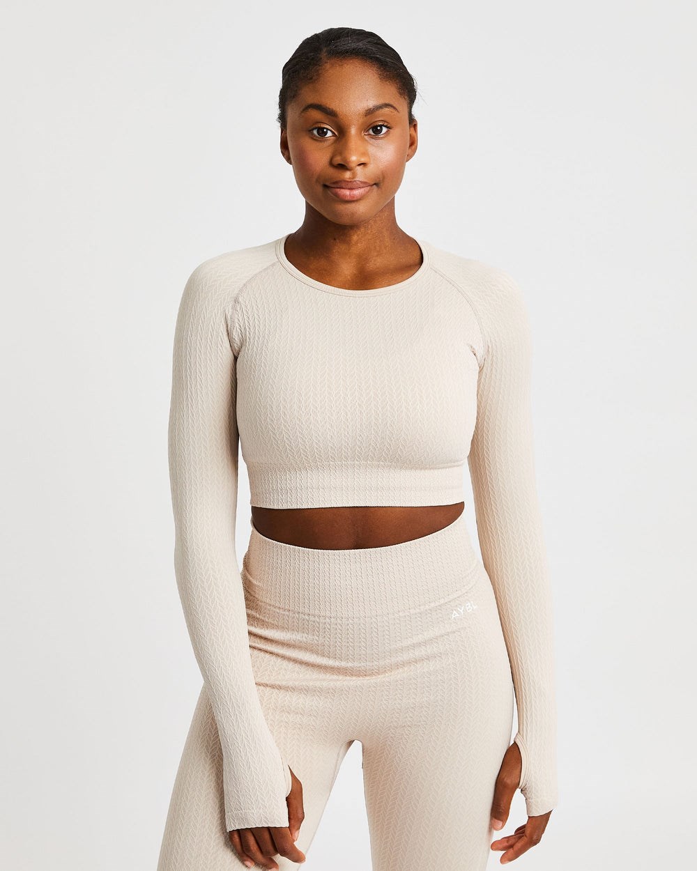 AYBL Luxe Seamless Long Sleeve Crop Top Sand | 3147-USDCY