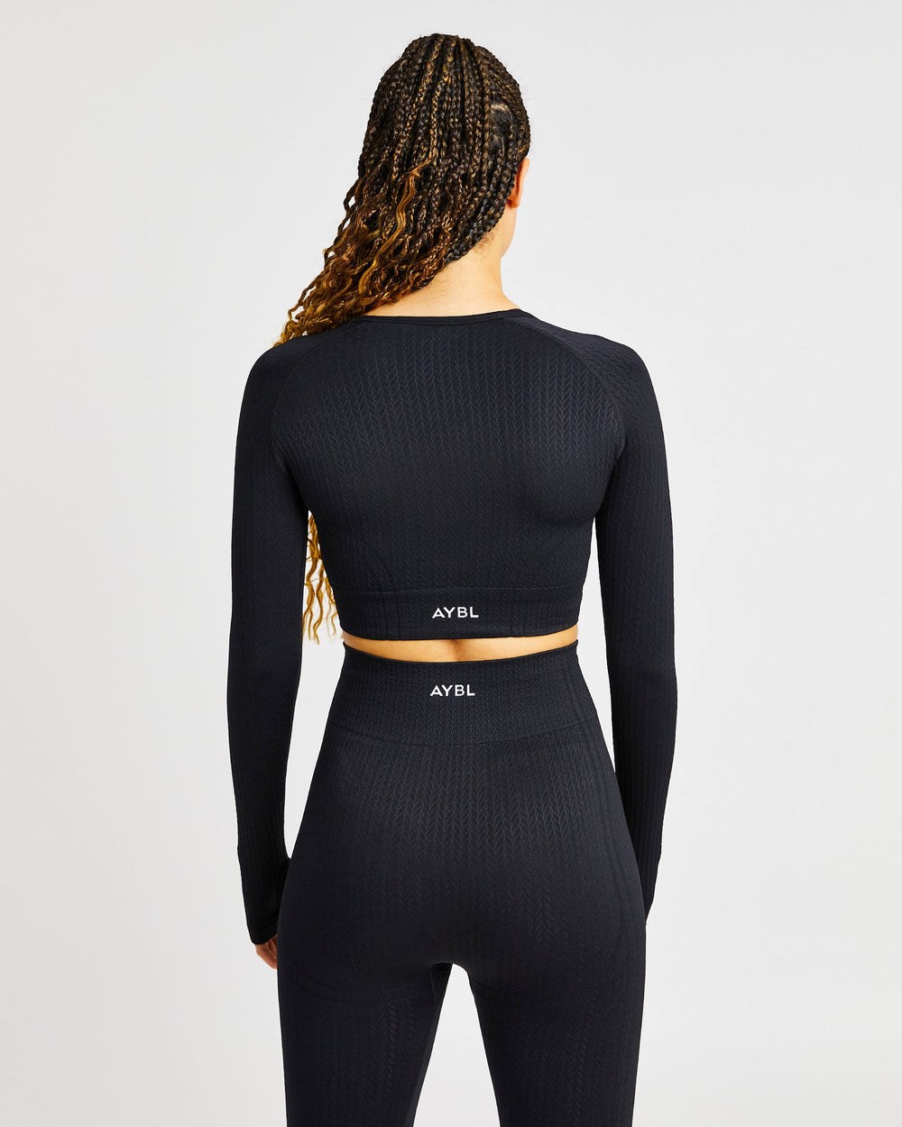 AYBL Luxe Seamless Long Sleeve Crop Top Svarta | 4632-NJOGX