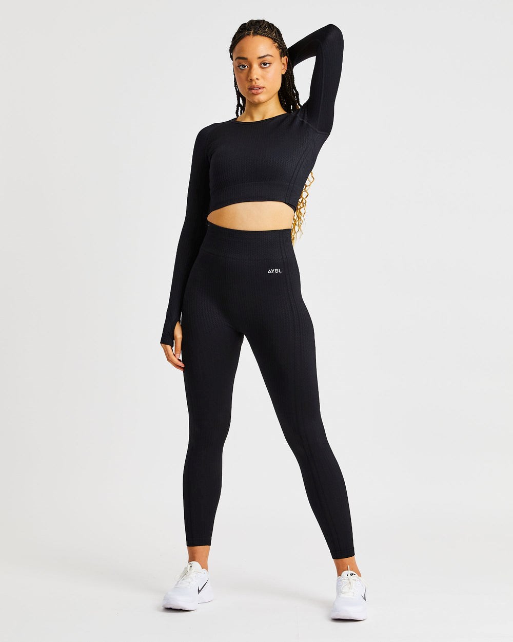 AYBL Luxe Seamless Long Sleeve Crop Top Svarta | 4632-NJOGX