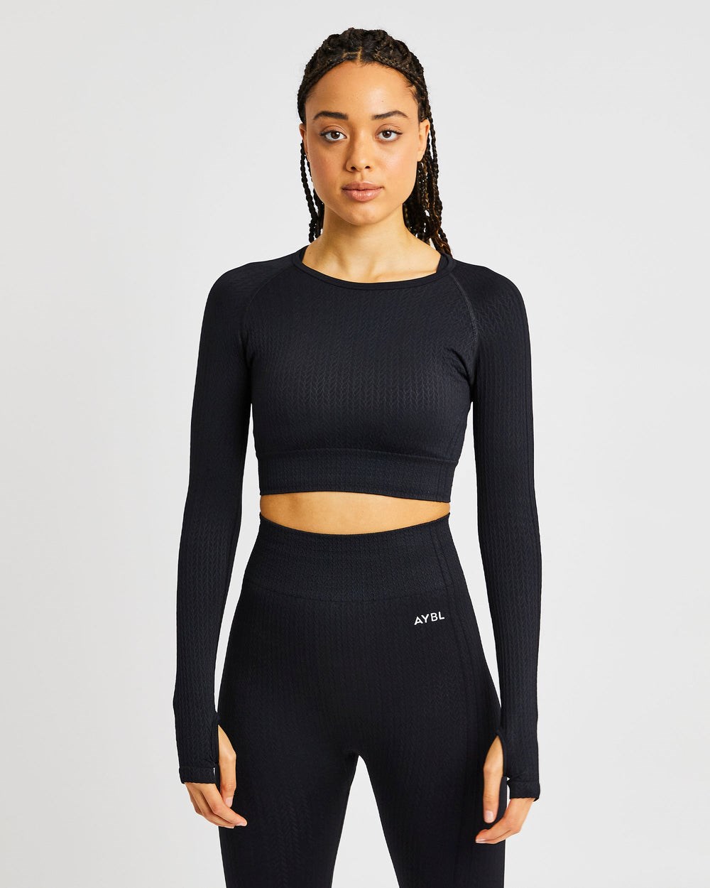 AYBL Luxe Seamless Long Sleeve Crop Top Svarta | 6329-TLGPZ