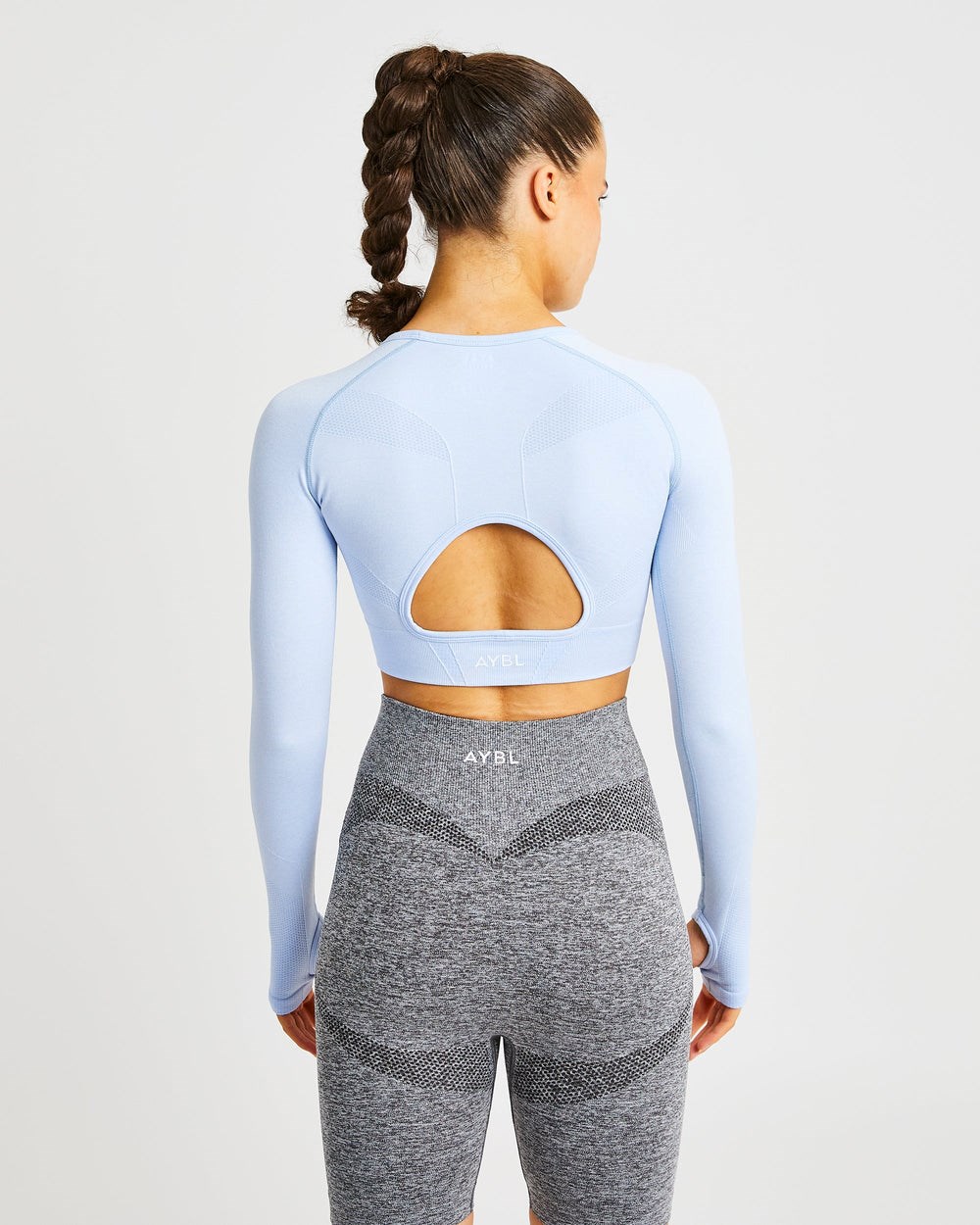 AYBL Motion Seamless Long Sleeve Crop Top Blå | 0769-IEFVM