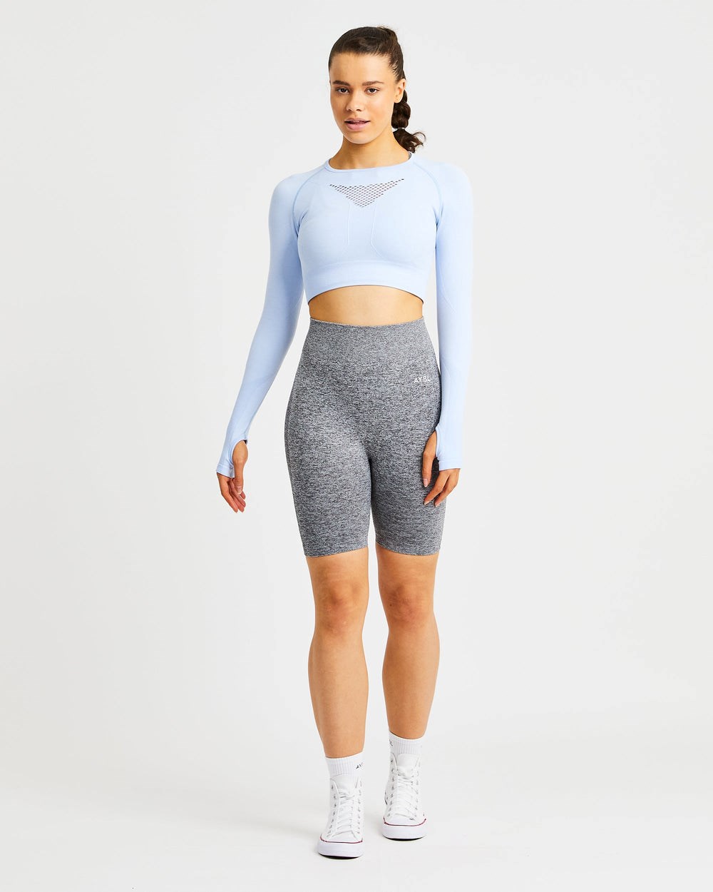 AYBL Motion Seamless Long Sleeve Crop Top Blå | 0769-IEFVM