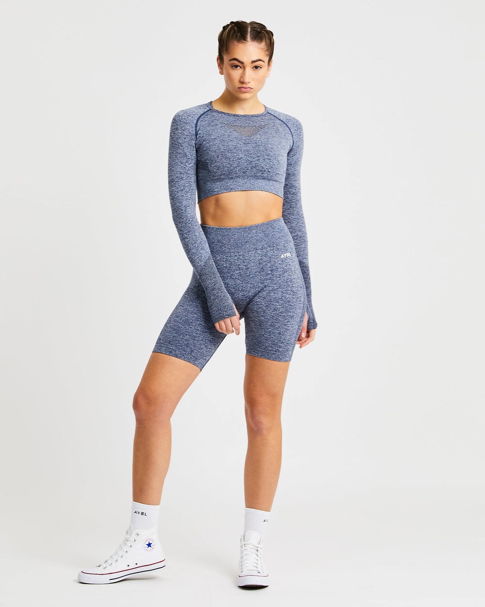 AYBL Motion Seamless Long Sleeve Crop Top Marinblå | 0958-SFACK