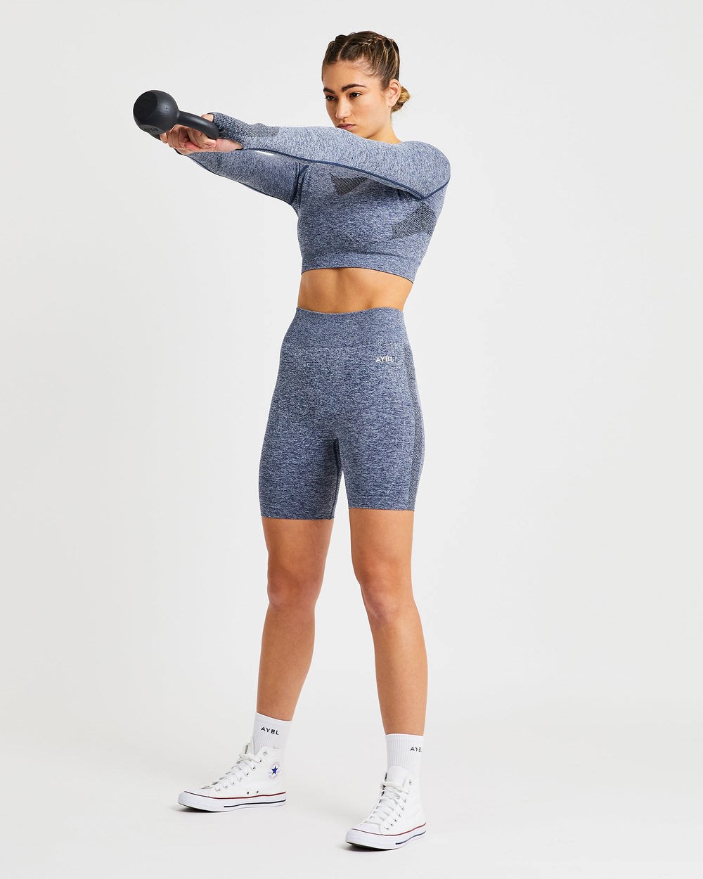 AYBL Motion Seamless Long Sleeve Crop Top Marinblå | 0958-SFACK