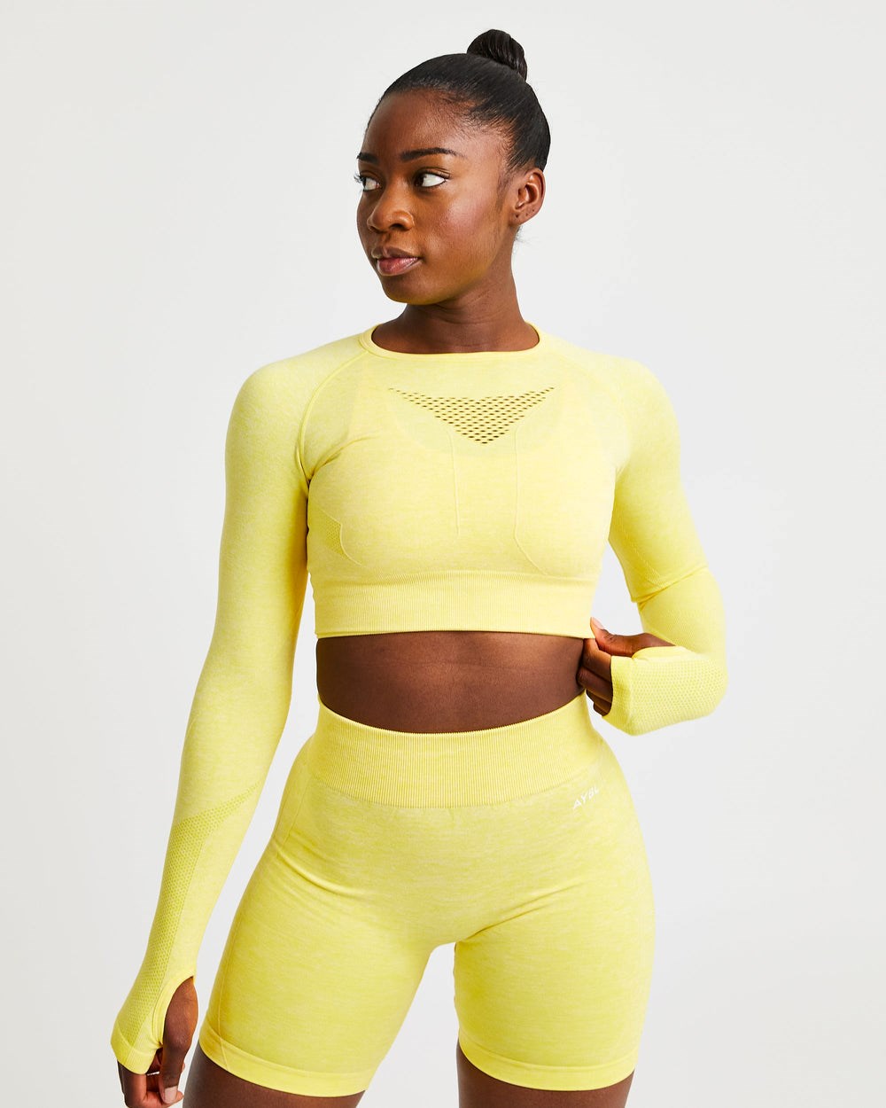 AYBL Motion Seamless Long Sleeve Crop Top Gula | 1462-NSOAW