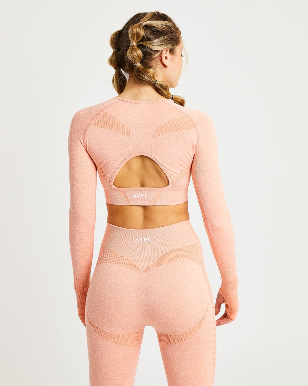 AYBL Motion Seamless Long Sleeve Crop Top Peach Marl | 1743-VBWOC