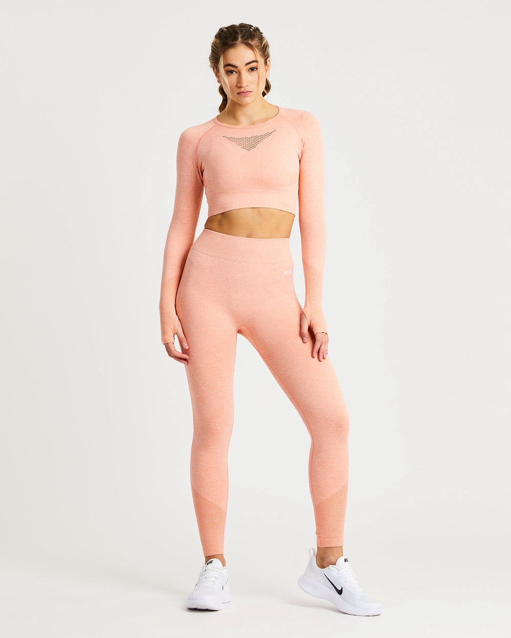 AYBL Motion Seamless Long Sleeve Crop Top Peach Marl | 1743-VBWOC