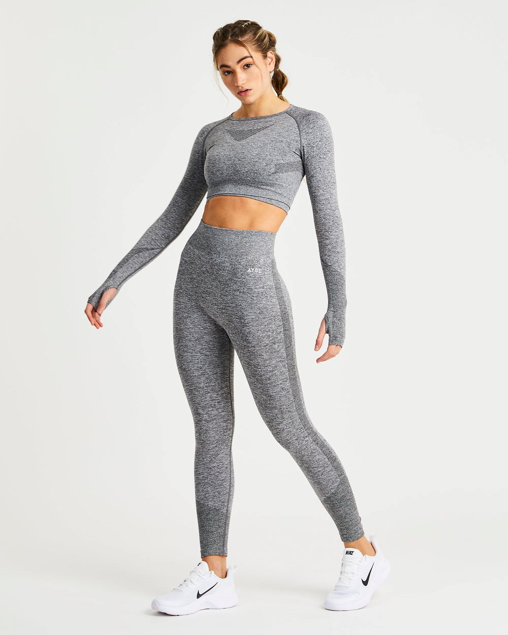 AYBL Motion Seamless Long Sleeve Crop Top Grå | 1856-CGJKV