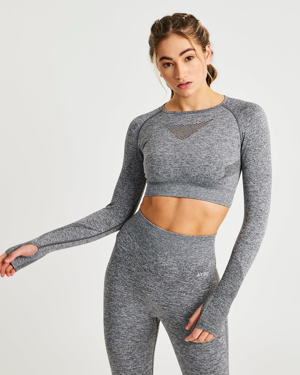 AYBL Motion Seamless Long Sleeve Crop Top Grå | 1856-CGJKV