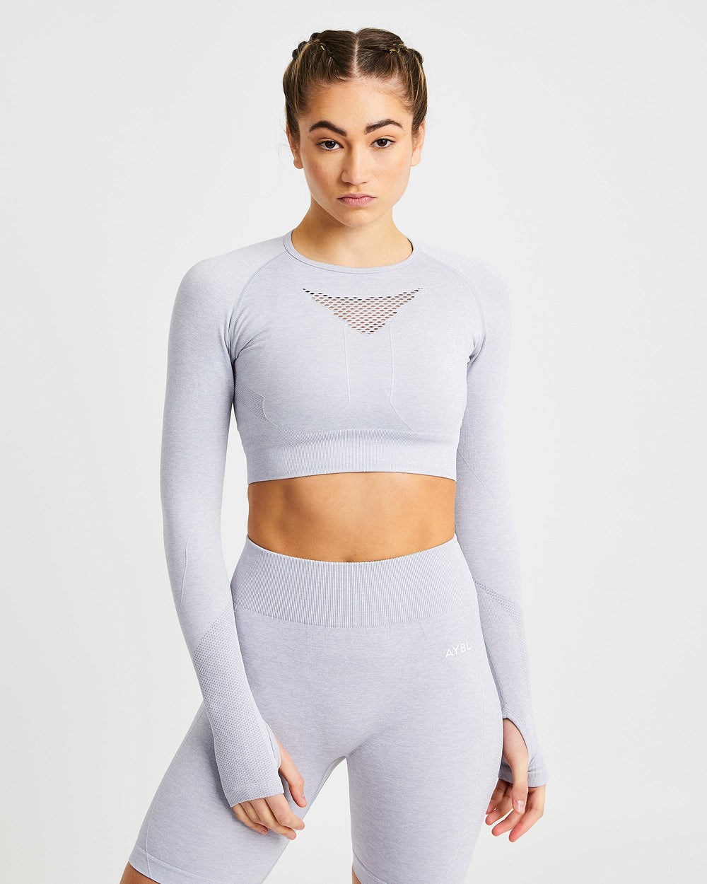 AYBL Motion Seamless Long Sleeve Crop Top Ljusgrå | 2681-MXQGF