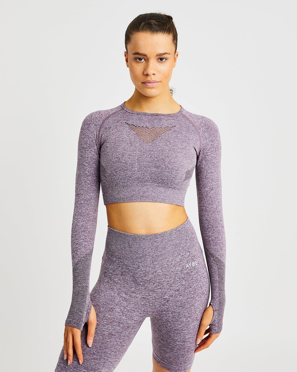 AYBL Motion Seamless Long Sleeve Crop Top Lila | 5043-GXEDA