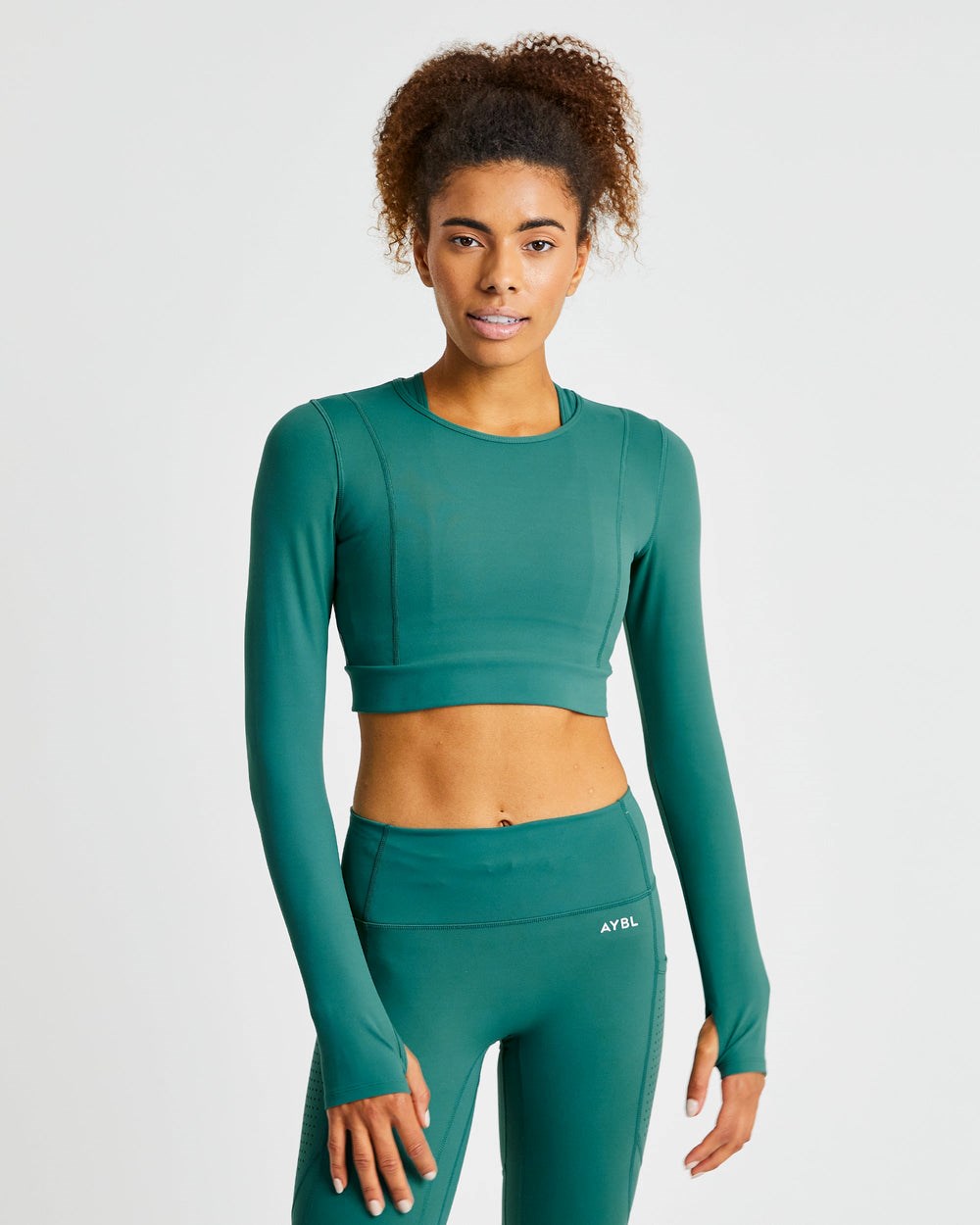 AYBL Pace Long Sleeve Crop Top Mörkgröna | 4832-YQBVP