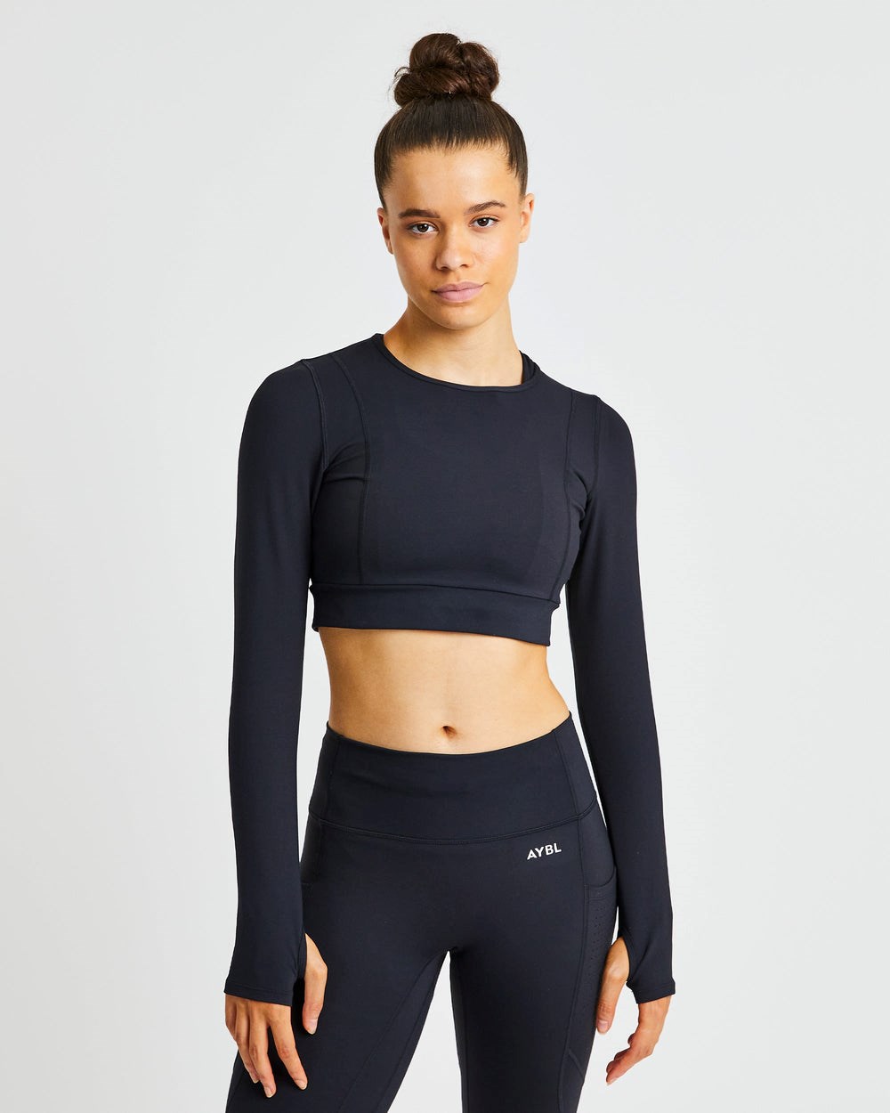 AYBL Pace Long Sleeve Crop Top Svarta | 5023-WIGXO