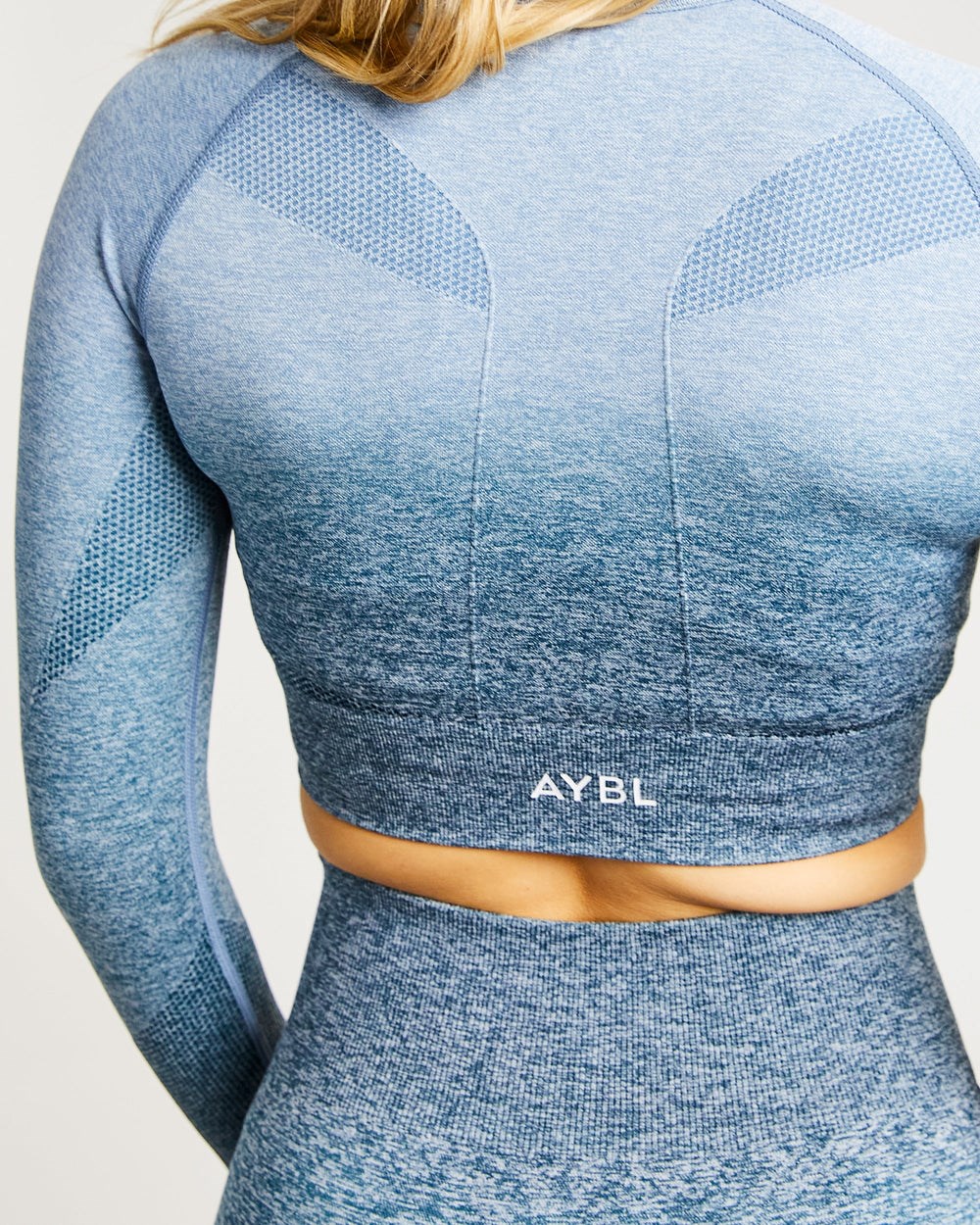 AYBL Pulse Ombré Seamless Long Sleeve Crop Top Teal | 0761-RKXVG