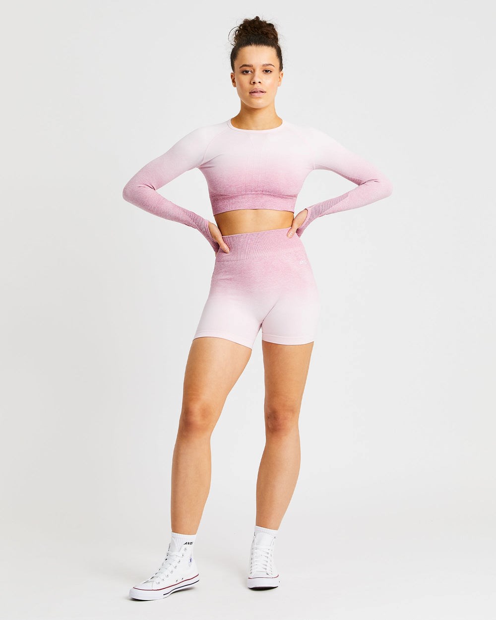 AYBL Pulse Ombré Seamless Long Sleeve Crop Top Rosa | 0765-SFWBL