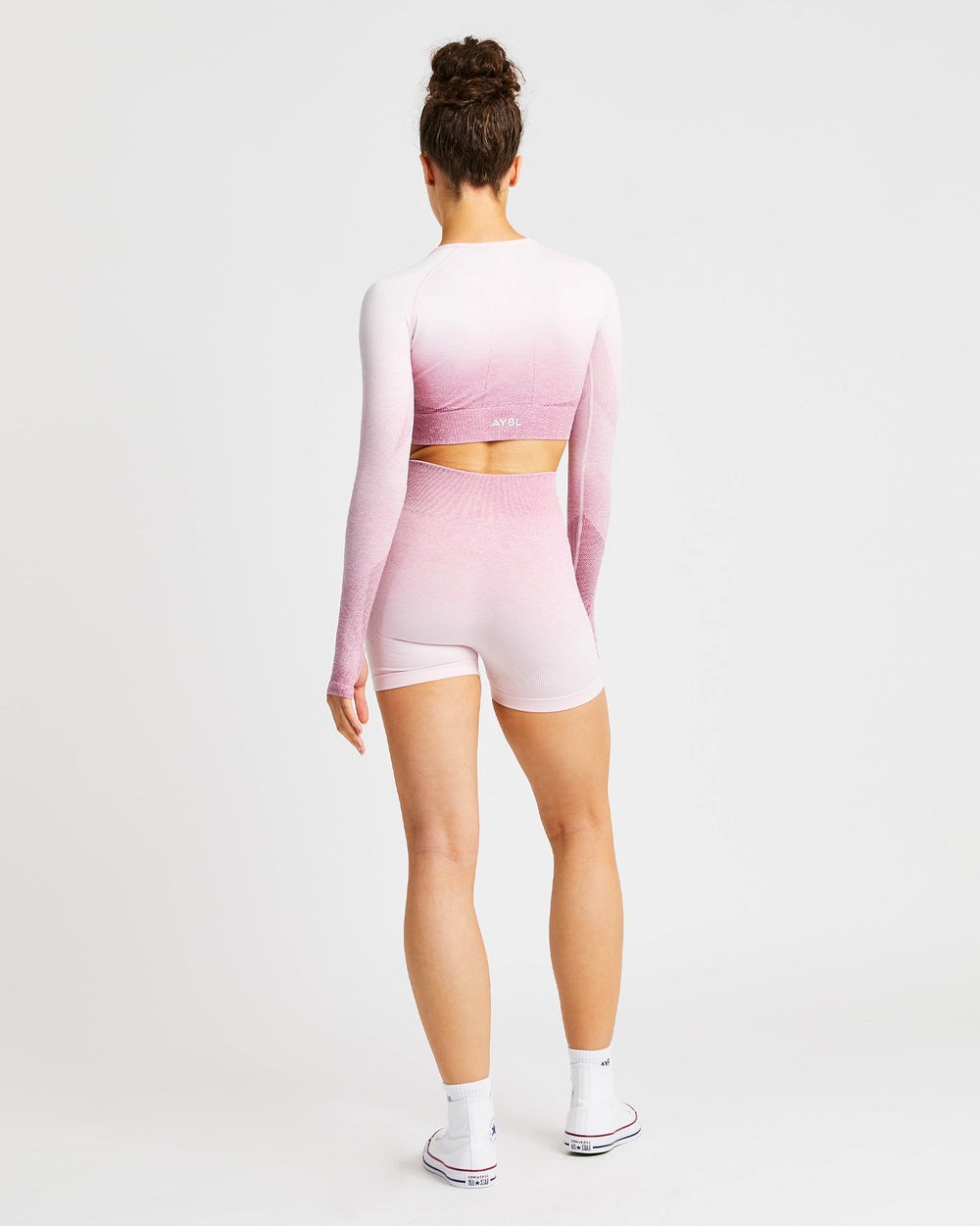 AYBL Pulse Ombré Seamless Long Sleeve Crop Top Rosa | 0765-SFWBL