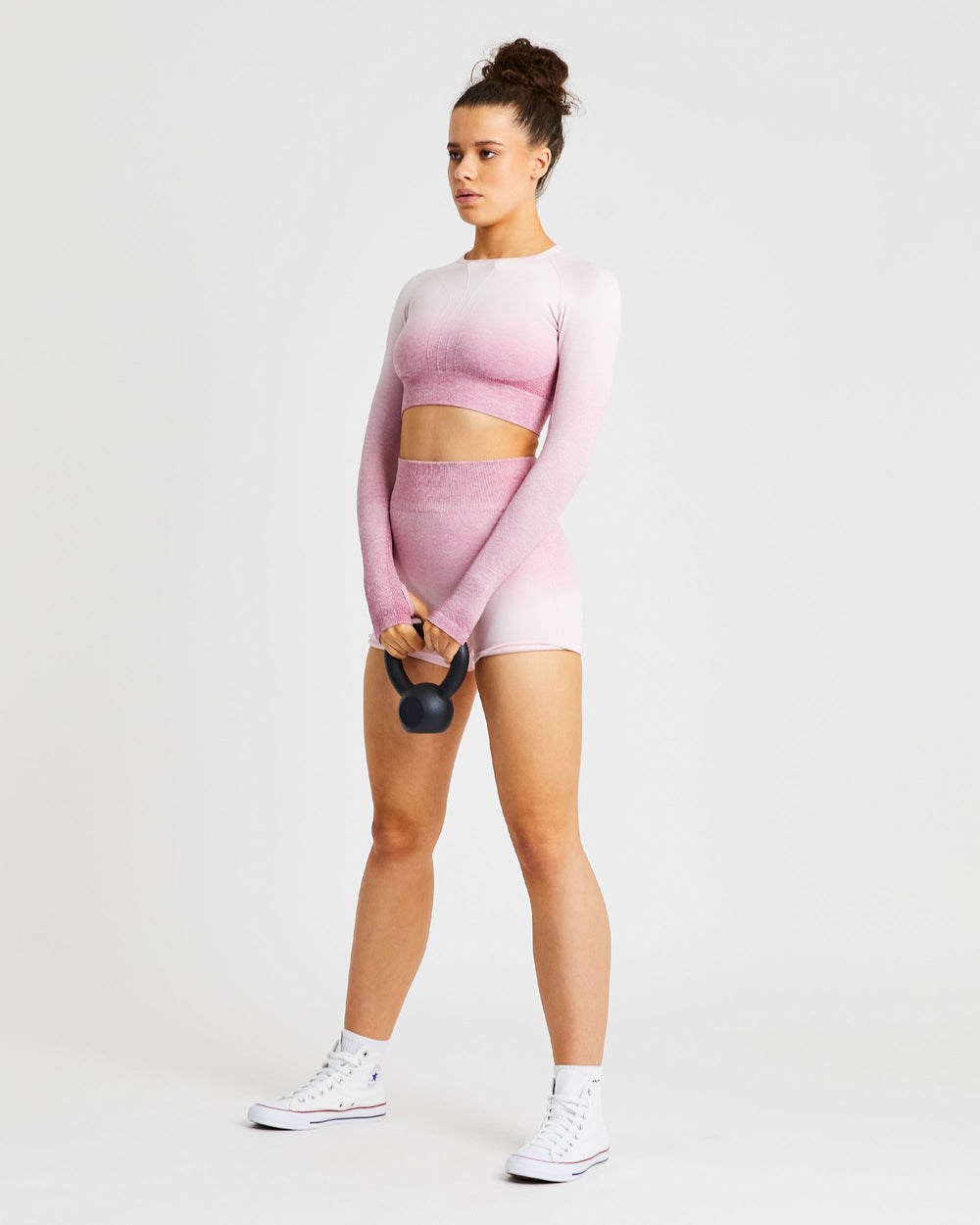 AYBL Pulse Ombré Seamless Long Sleeve Crop Top Rosa | 0765-SFWBL