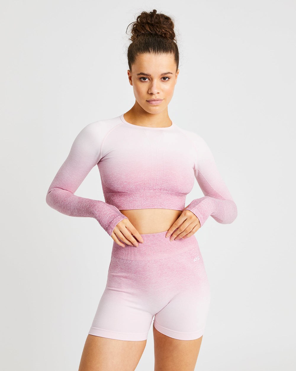 AYBL Pulse Ombré Seamless Long Sleeve Crop Top Rosa | 0765-SFWBL