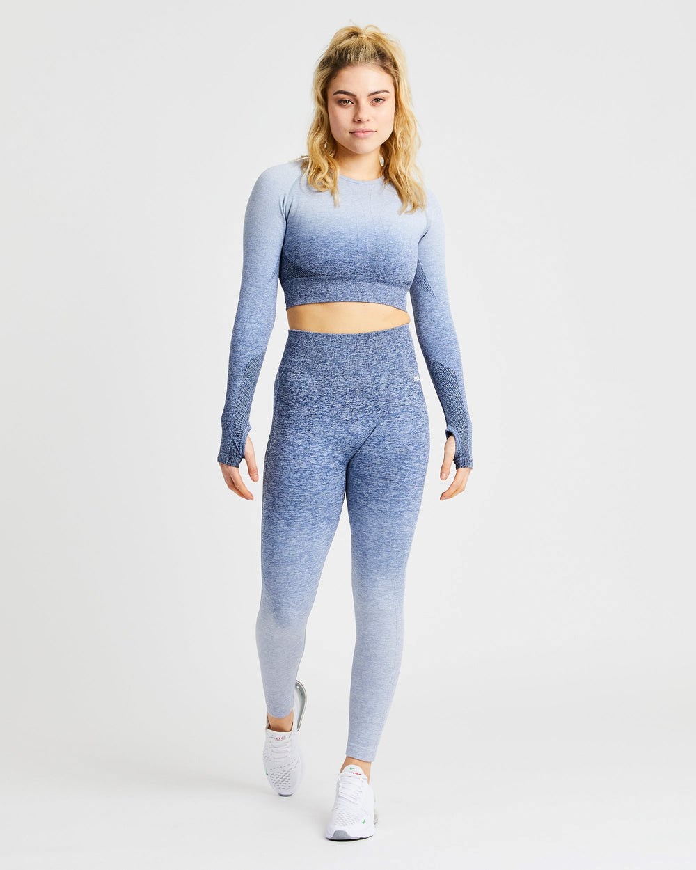 AYBL Pulse Ombré Seamless Long Sleeve Crop Top Marinblå | 1098-DTFNH