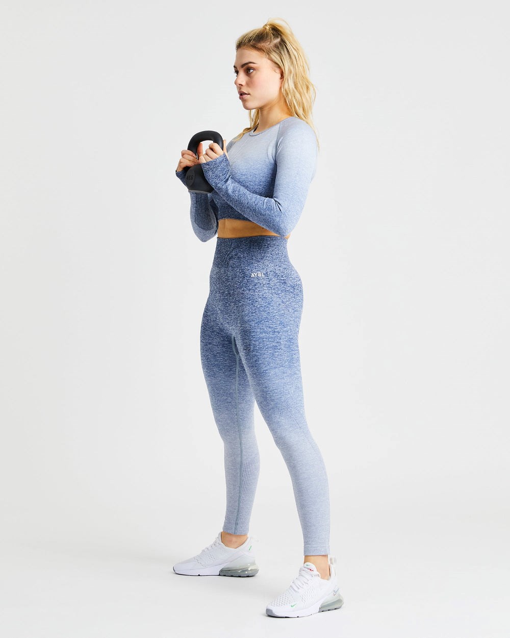 AYBL Pulse Ombré Seamless Long Sleeve Crop Top Marinblå | 1098-DTFNH