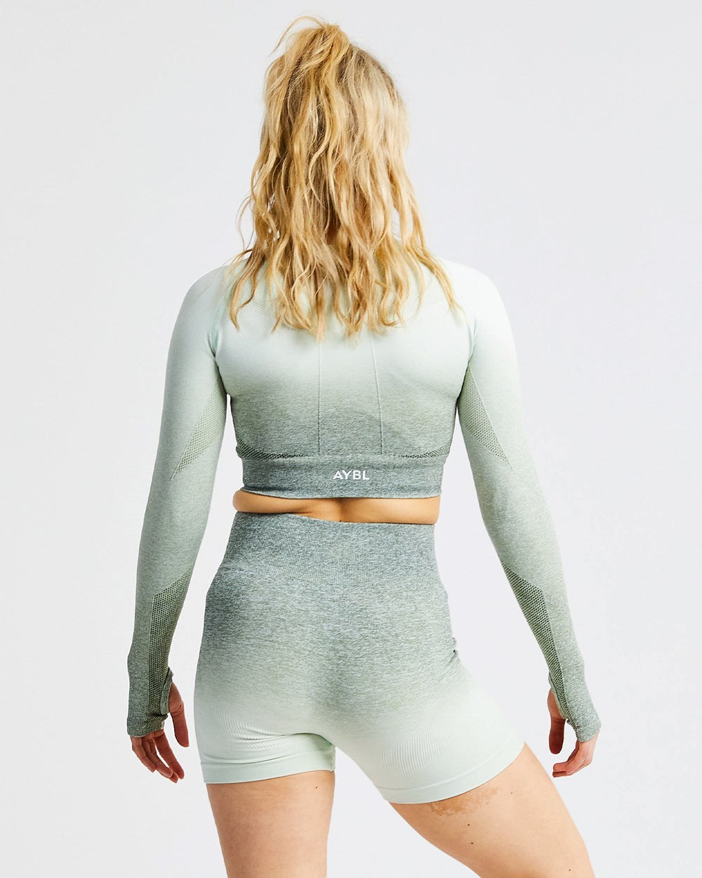 AYBL Pulse Ombré Seamless Long Sleeve Crop Top Khaki | 1308-ZLMSI