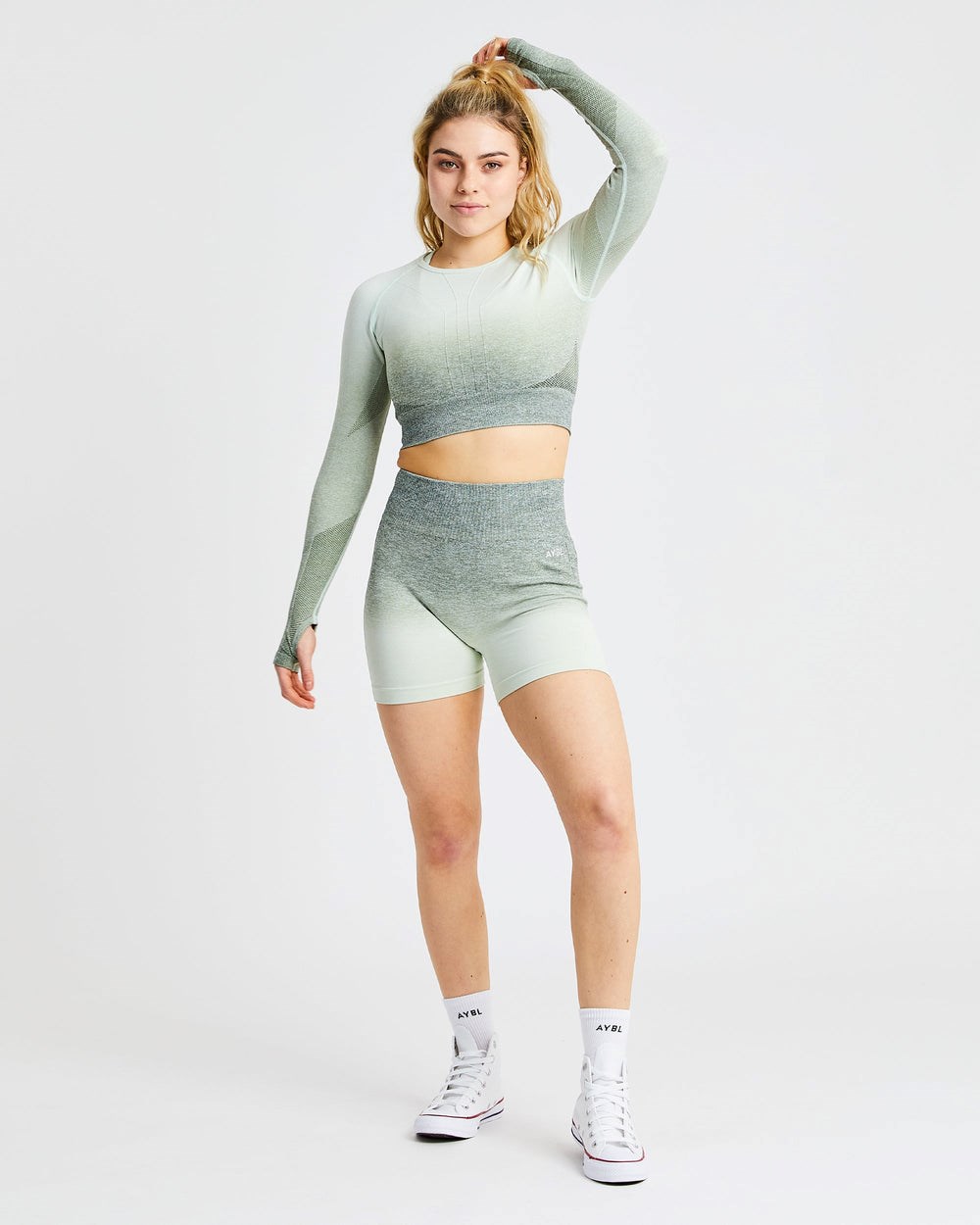 AYBL Pulse Ombré Seamless Long Sleeve Crop Top Khaki | 1308-ZLMSI