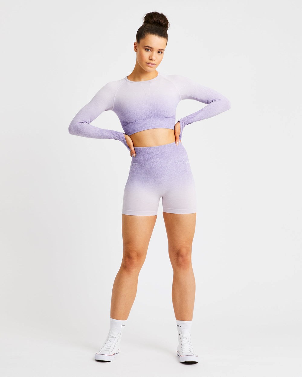 AYBL Pulse Ombré Seamless Long Sleeve Crop Top Lilac | 3452-TDGIS