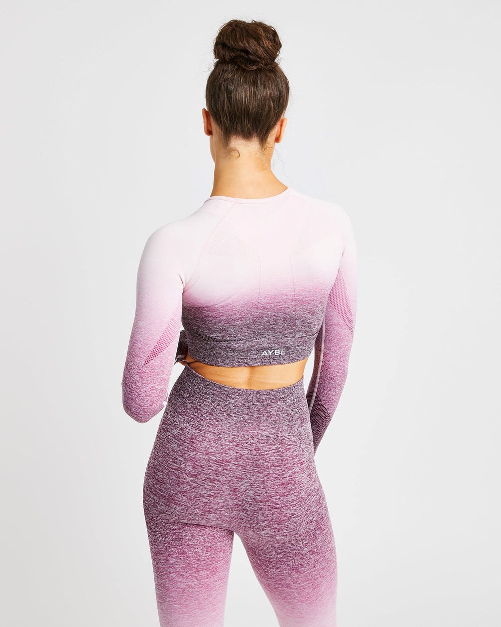 AYBL Pulse Ombré Seamless Long Sleeve Crop Top Plum | 6531-GAWSN