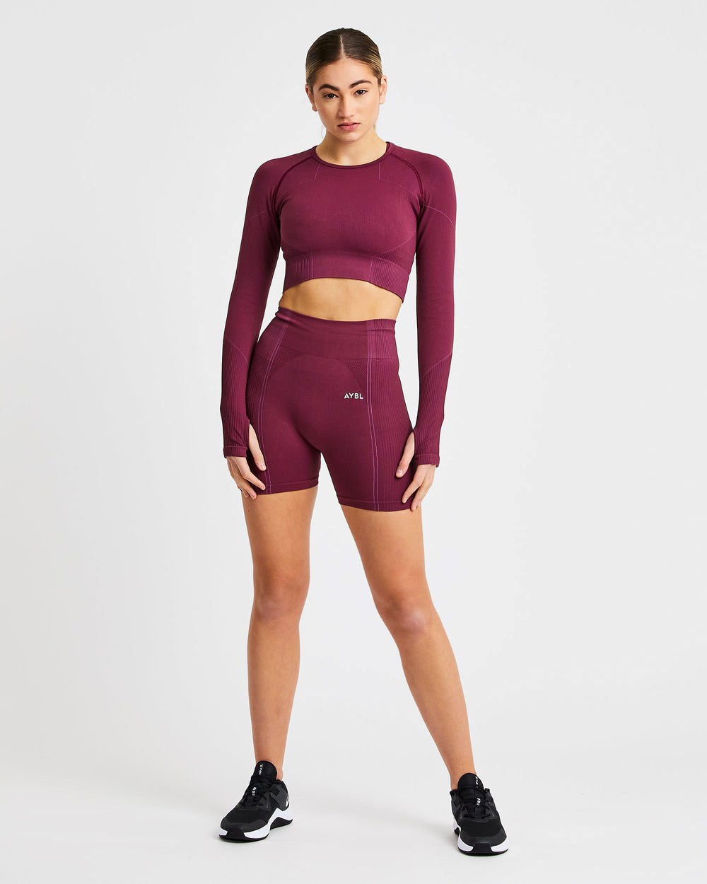 AYBL Reflex Seamless Long Sleeve Crop Top Plum | 1742-CVLTZ