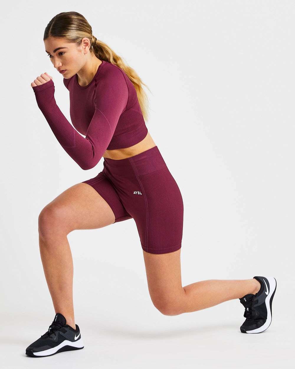 AYBL Reflex Seamless Long Sleeve Crop Top Plum | 1742-CVLTZ