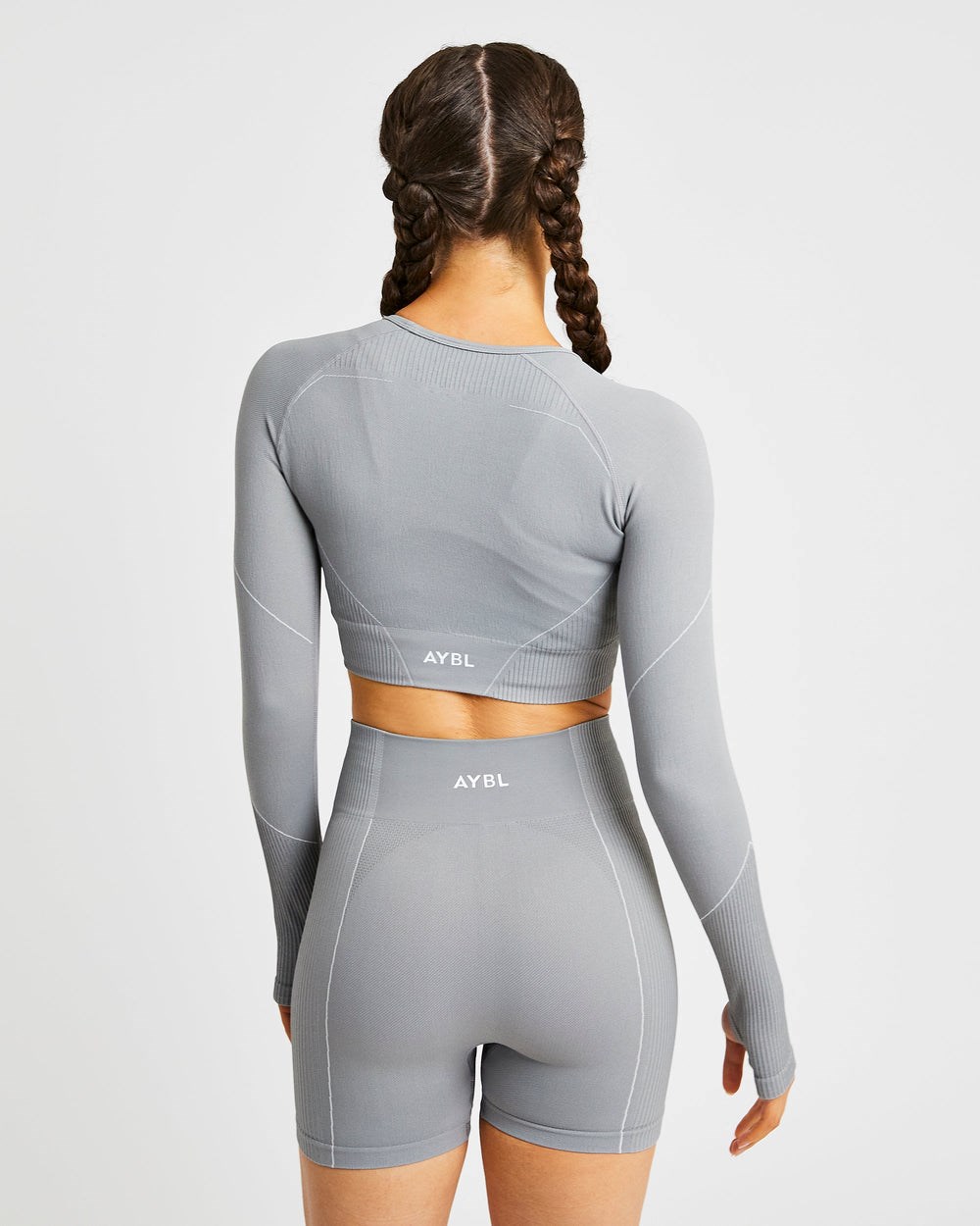 AYBL Reflex Seamless Long Sleeve Crop Top Grå | 1796-FWSRM