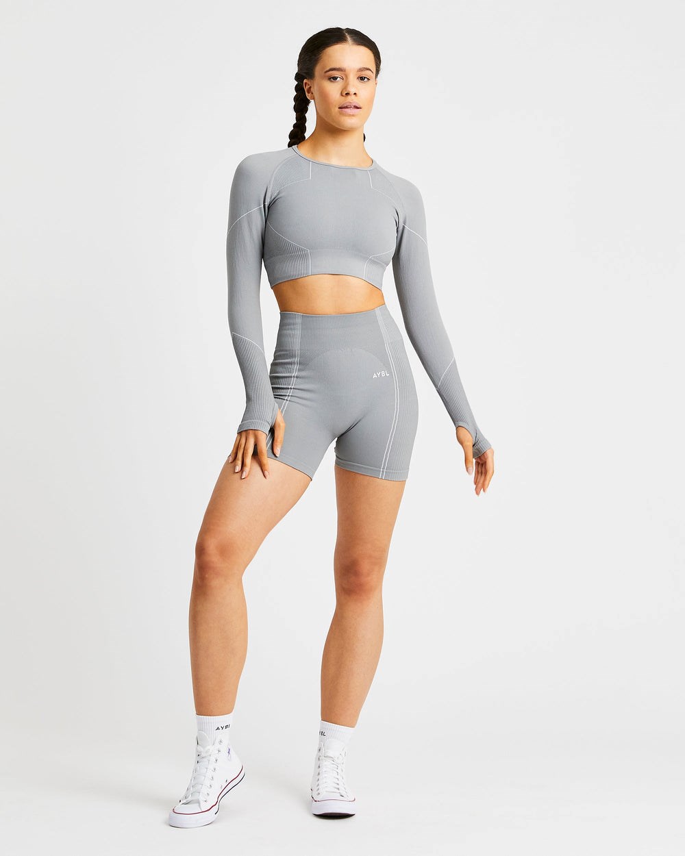 AYBL Reflex Seamless Long Sleeve Crop Top Grå | 1796-FWSRM