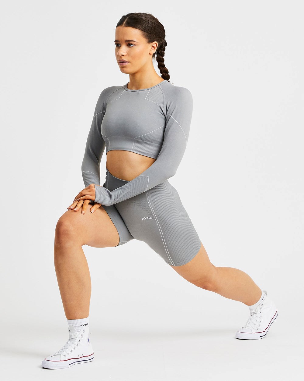 AYBL Reflex Seamless Long Sleeve Crop Top Grå | 1796-FWSRM