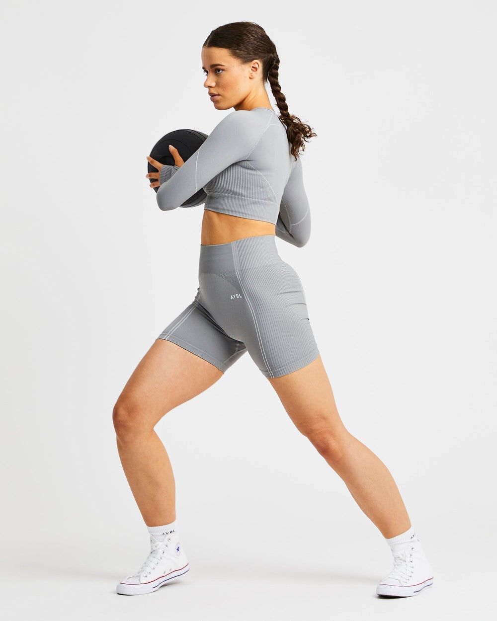 AYBL Reflex Seamless Long Sleeve Crop Top Grå | 1796-FWSRM