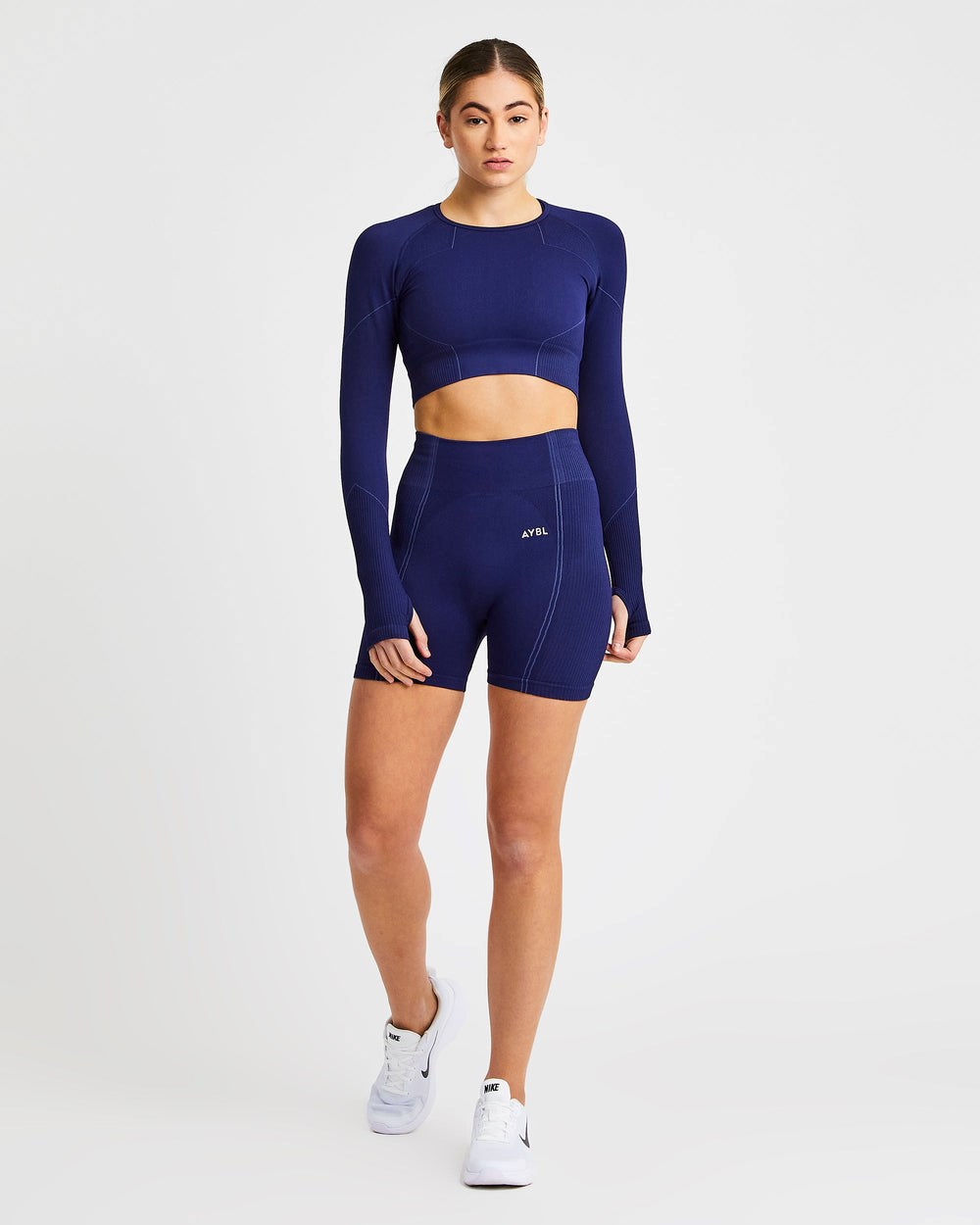 AYBL Reflex Seamless Long Sleeve Crop Top Kungsblått Blå | 2714-DOSPU