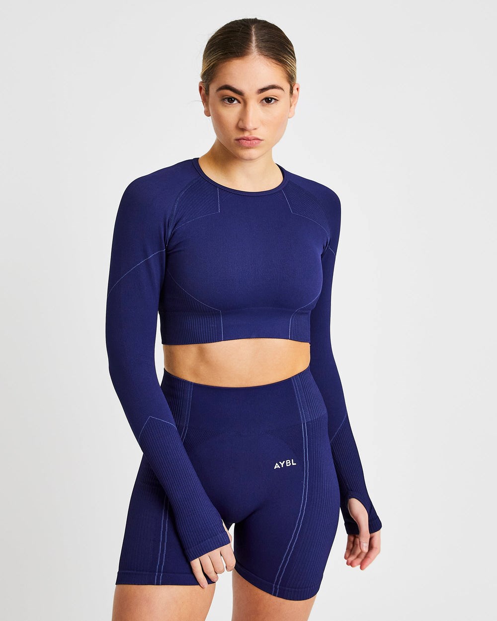 AYBL Reflex Seamless Long Sleeve Crop Top Kungsblått Blå | 2714-DOSPU