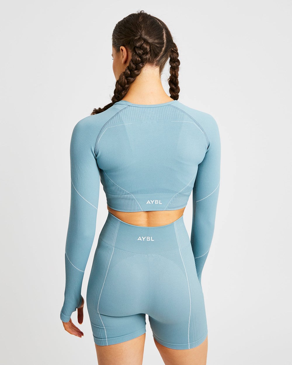 AYBL Reflex Seamless Long Sleeve Crop Top Teal | 5086-SZABO