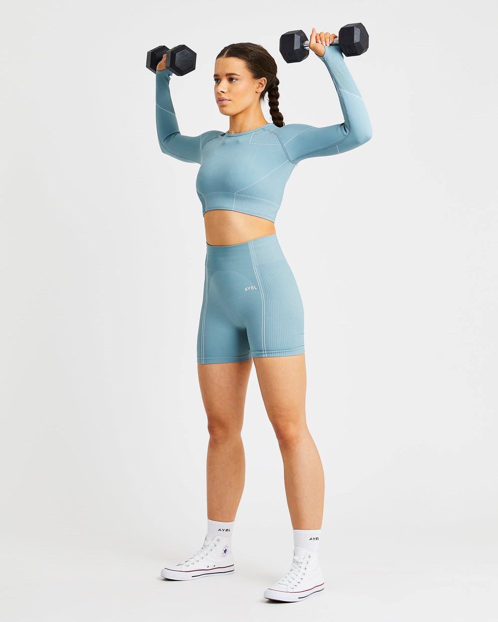 AYBL Reflex Seamless Long Sleeve Crop Top Teal | 5086-SZABO